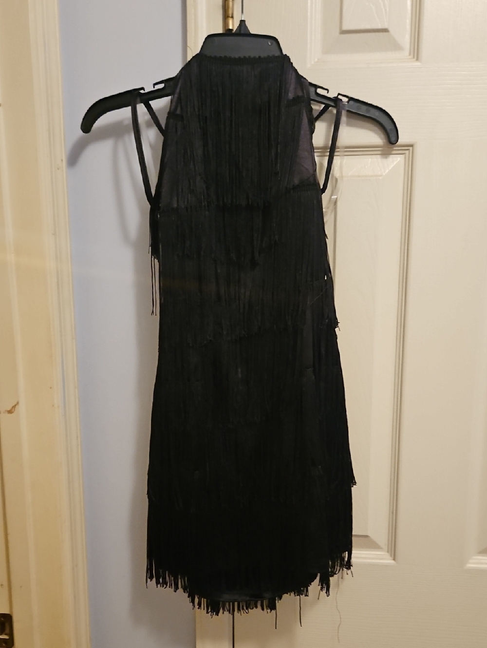 Black Fringe Halter Mini Dress - Sleek Party Dress